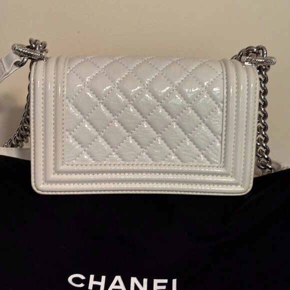 CHANEL Lambskin Quilted White Mini Boy Flap Silver Hardware with Dust Bag - Picture 8 of 16